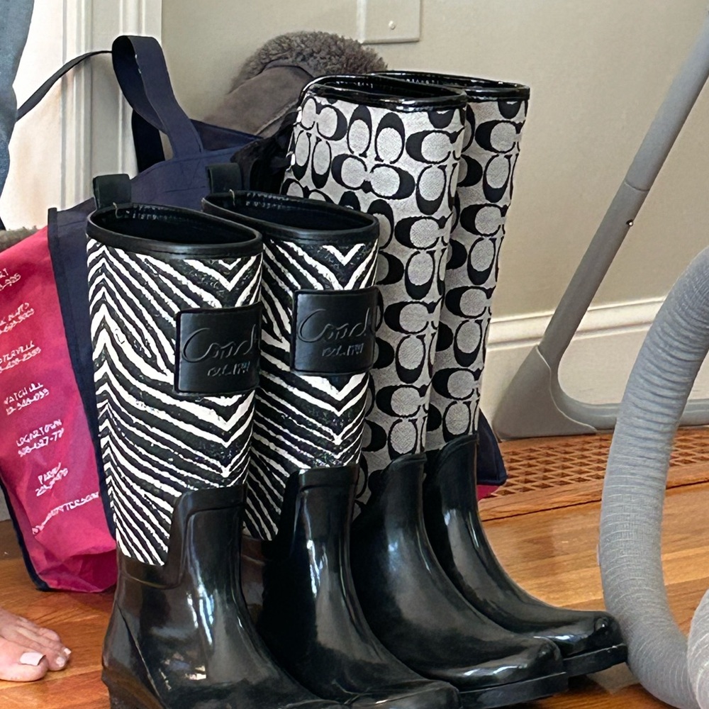Two coach black and grey rain boots. Size 6.5/7. Brand new condition